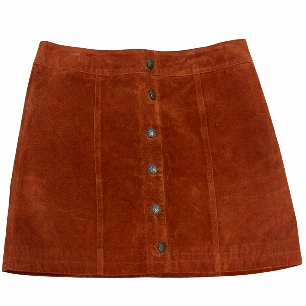 Gianni Bini Brown Suede Leather Button Front Mini Skirt Boho Western Festival
